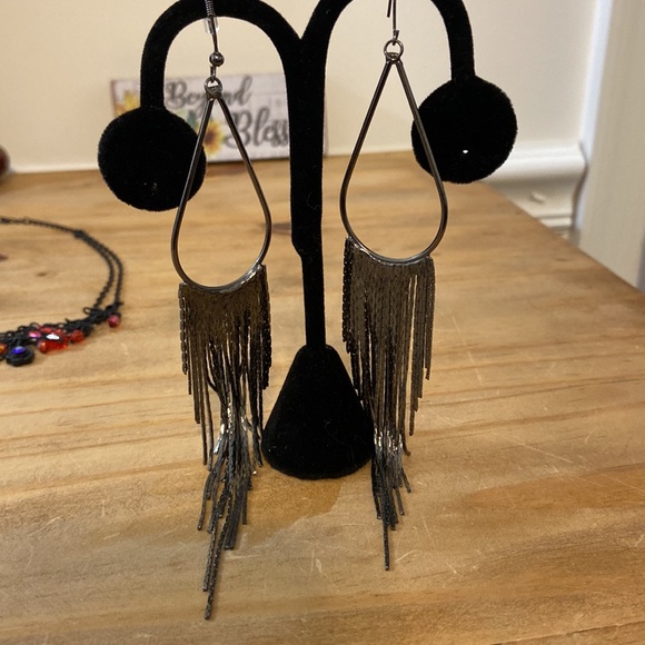 Not4 sale sold Bundle Gunmetal fringe boho long earrings - Picture 12 of 13